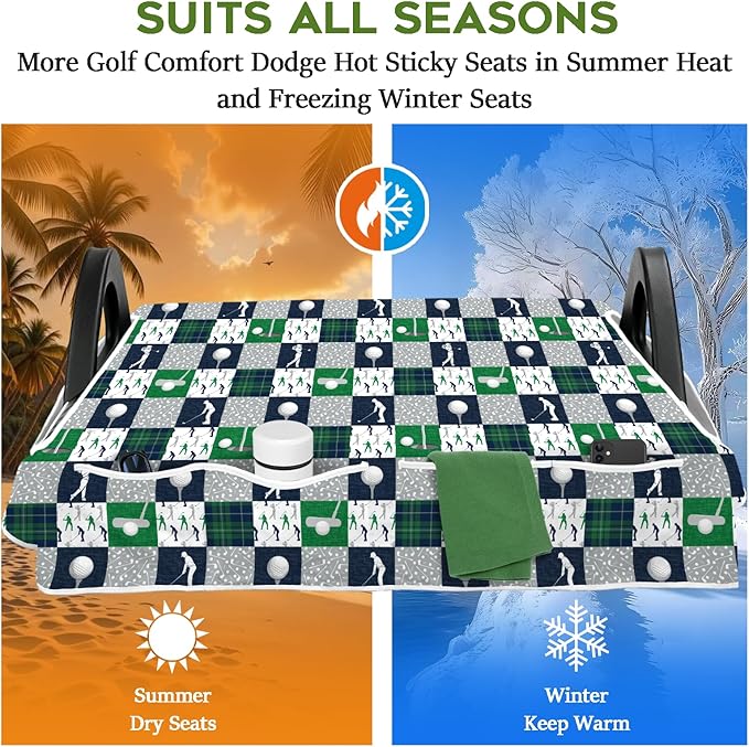 Golf Cart Seat Covers Club Car Golf Cart Accessories 4 Pockets Golf Carts Seat Towel Blanket for Men Women Golf Cart Decor