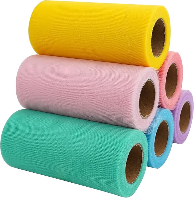 MEEDEE Pastel Tulle Ribbon 6 Rolls Tulle Fabric Spool Ribbon, 6 inch by 25 - Image 2