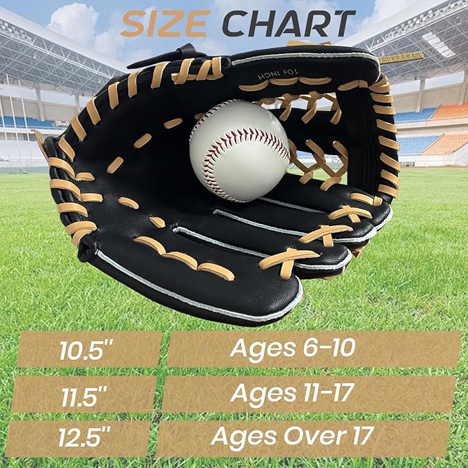 Baseball Glove + Ball Sets, Softball Glove, Baseball Mitt, 10.5''-12.5'' for Youth/Adult Training and Beginner Play, Synthetic Leather Softball Mitt