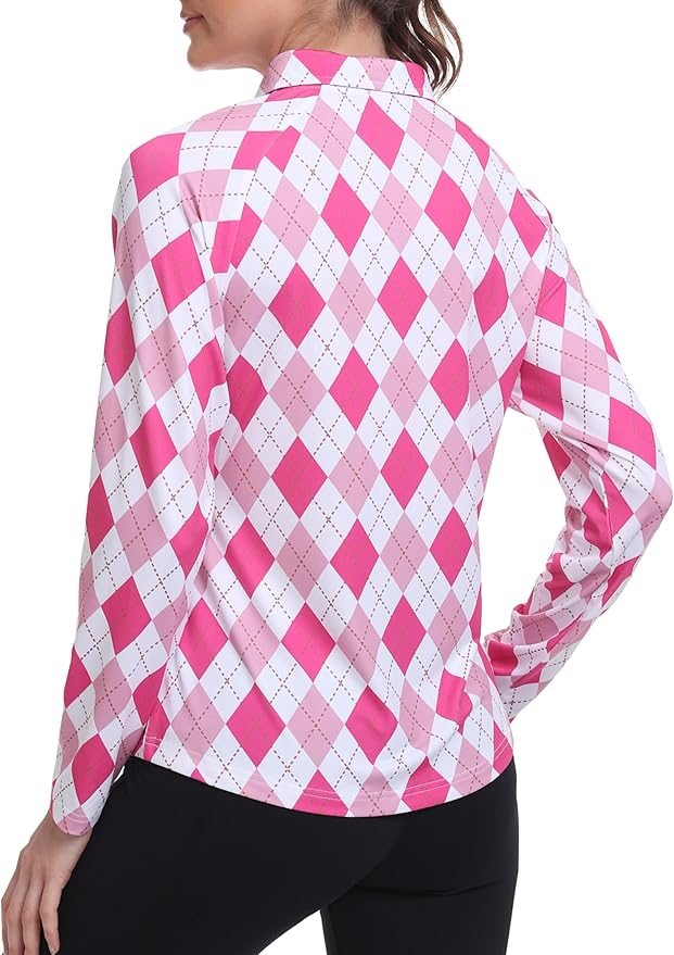 MoFiz Women's Golf Polo Shirt Long Sleeve Collared 1/4 Zip Stretch Soft Athletic Tops for Tennis Hiking & Outdoor Sports