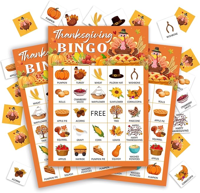 Thanksgiving Bingo Game Cards, Autumn Party Games, 24 Players Thanksgiving by CBFEBCBST