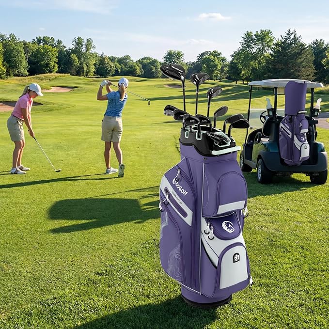 Tangkula Golf Cart Bag with 14-Way Full Length Dividers, 6 Molded Lock Top Golf Club Bag with 11 Pockets, Cooler Bag, Padded Strap, Handles, Umbrella Holder & Rain Hood