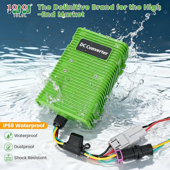 Universal Golf Cart Voltage Reducer DC Converter 36V or 48V to 12V 30 A 360W for EZGO Club Car Yamaha Golf Carts, with Power Cables