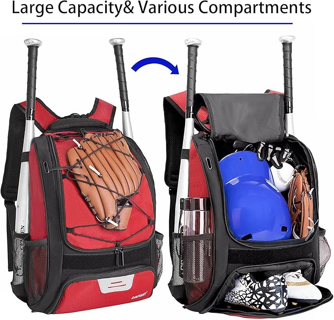 DAFISKY Baseball Bag Softball Backpack - Youth Adult T Ball Bat Equipment Bag with Bat Helmet Holders, Shoe Compartment