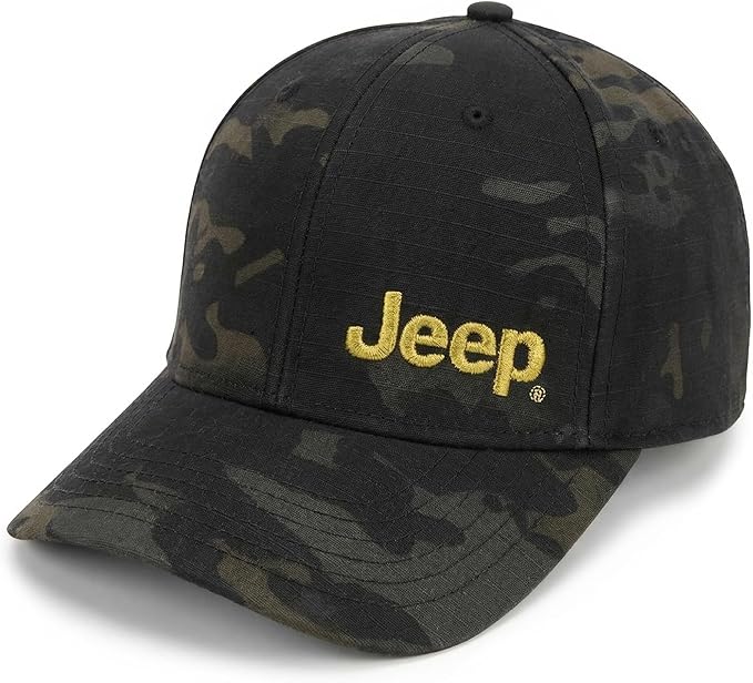 Jeep Officially Licensed Black Camo Hat | Structured Snapback Cap for Men | Ripstop Fabric