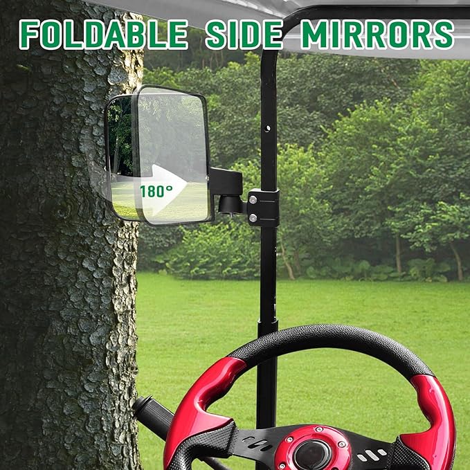 No Drilling Golf Cart Side Mirrors, Universal Golf Cart Mirrors Fit for EZGO, Club Car, Yamaha, ICON, Star, Zone Golf Carts Large HD Shatterproof Folding Side View Mirrors