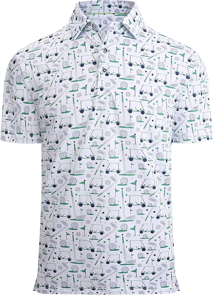 Alex Vando Mens Golf Shirt Moisture Wicking Quick-Dry Print Performance Polo Shirts for Men