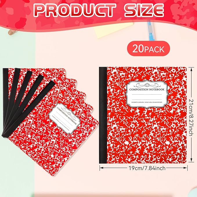 Seajan 20 Pack Composition Notebooks, Wide Ruled Paper, 7-1/2" x 9-3/4" Marble - Image 2