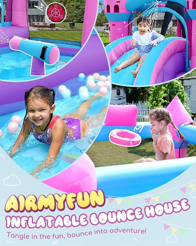 AirMyFun Pink Inflatable Waterslide, Water Bounce House - Image 6