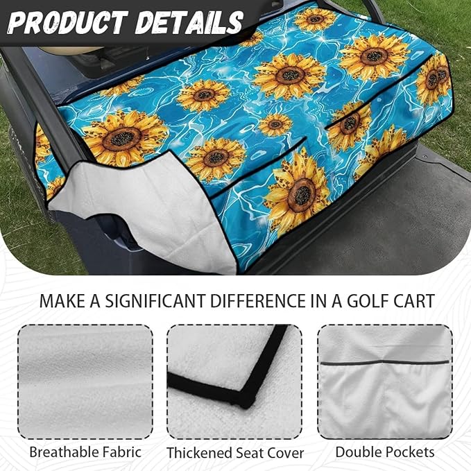 Golf Cart Seat Covers, Universal Golf Cart Seat Towel Blanket with 4 Front Pockets & Nonskid Bottom Fits for Club Car 2 Person Seats Golf Carts
