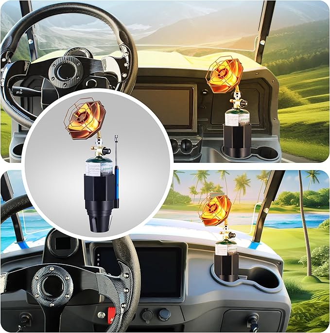 6800BTU Golf Cart Heater Propane, Propane Heater with Igniter, 2 in 1 with Golf Cart Cup Holder&Cylinder Base, for Tent,Finshing(Fuel not included)