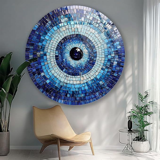 My Photostation.com 10'' Diameter Blue Mosaic Evil Eye Round Glass Wall Art - Image 5