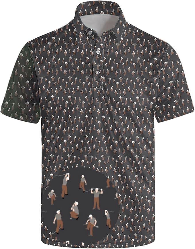 Golf Polo Shirts for Men Funny Print Short Sleeve Golf Shirts Performance Golf Polos