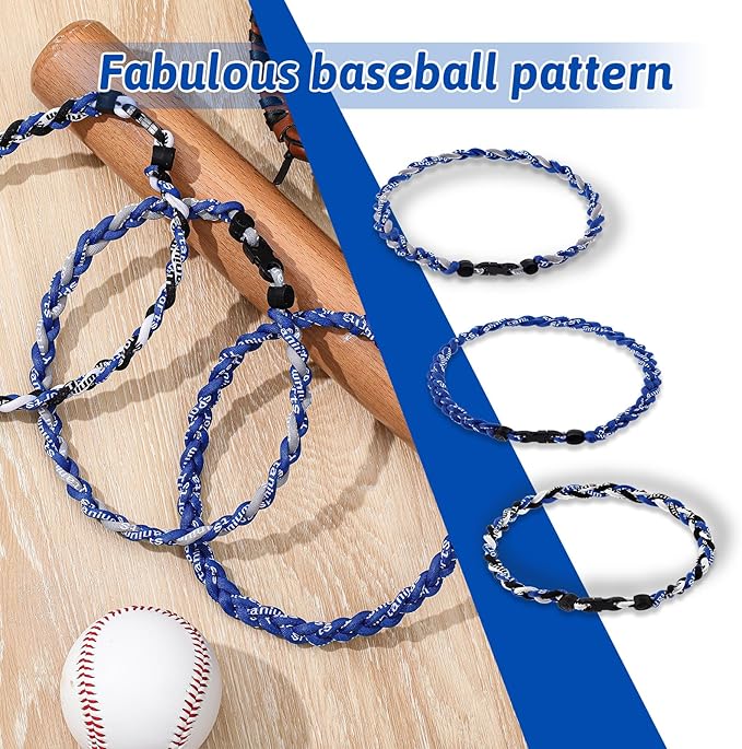 Junkin Baseball Necklaces Three Braided Rope Titanium Necklace for Fans Team Gifts Boys Men Player Softball Sports