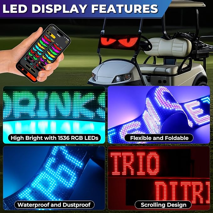 DITRIO Golf Cart Devil Eyes Light,23x5in Programmable Flexible Led Eyes for Car Windshield with App/Remote Control,High Bright DIY Animated Scrolling Electra Eyes for Golf Cart Trucks Suvs Decor