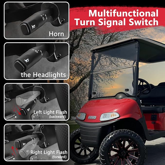 Deluxe LED Headlight Taillight Golf Cart Light Kit Compatible EZGO RXV 2008-2015, 12V Street Legal Golf Cart Lights Kit with Turn Signal Switch, Brake Pad, Horn