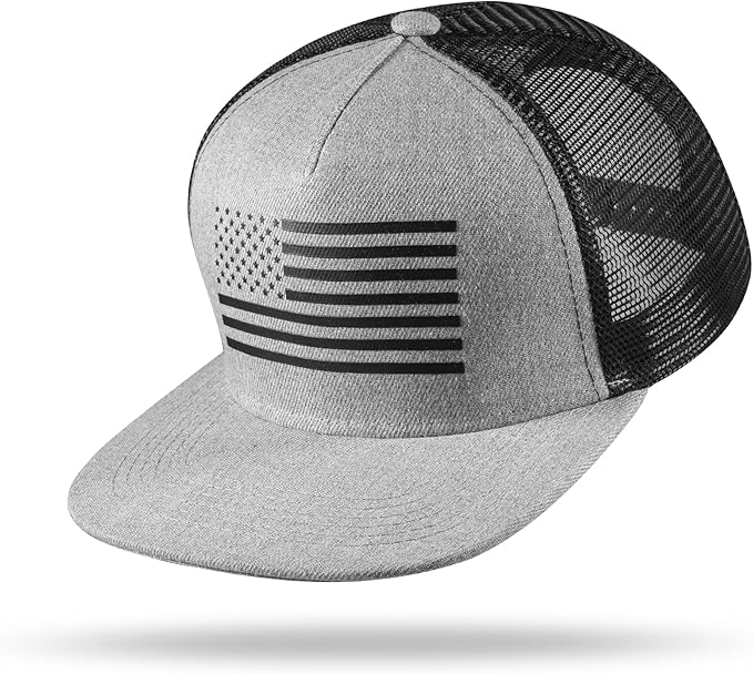 UALON Baseball Cap, Snapback Trucker Hat for Men & Women with American Flag and Adjustable, Breathable Mesh, Flat Bill Hats