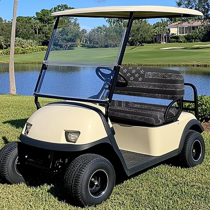 Yewatlles Grey American Flag Universal Golf Cart Seat Cover Dress UP Golf Cart Durable Breathable Material Fit for Club Car, Easy to Install