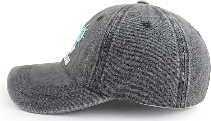 Boat Hair Don't Care Hats for Men Women, Adjustable Embroidered Cotton Washed Distressed Denim Fishing Baseball Cap