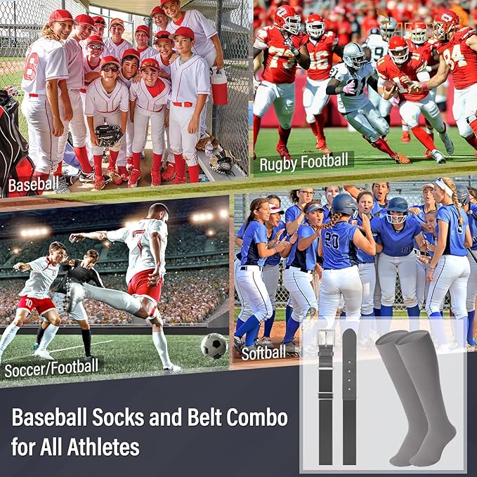 Baseball Socks and Belt for Youth Adult Softball Socks Combo Elastic Waist Belt for Men Kids Boys Girls Women JASGOOD