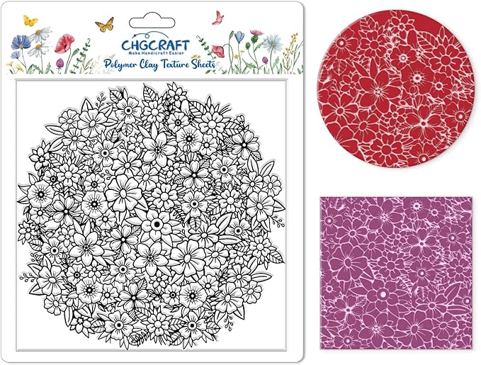 CHGCRAFT Flower Pile Polymer Clay Texture Sheets Flowers Silicone Texture Stamp by chgcraft