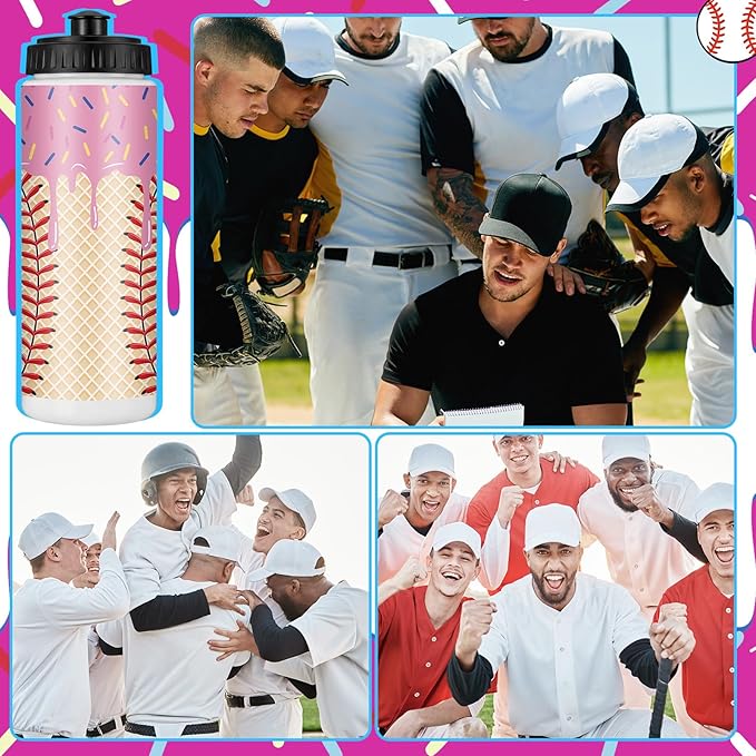 12 Pcs Baseball Drip Ice Cream Water Bottle Bulk Birthday Party Reusable Sports Bottle 20 oz Baseball Accessories Gifts School Sports