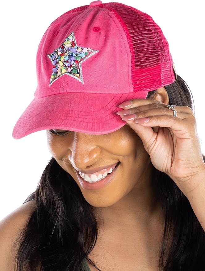 Funky Junque Trucker Hat for Women – Distressed Low Profile Western Camo Baseball Cap with Mesh, Trendy and Adjustable Fit