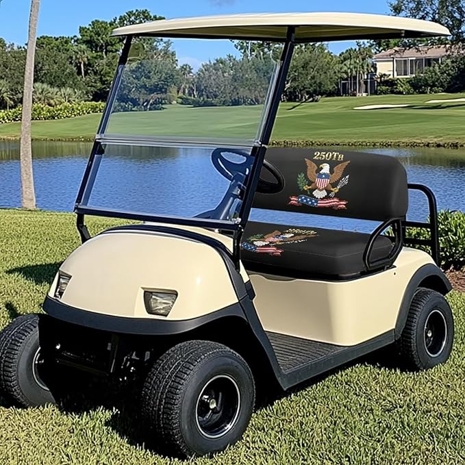 Yewatlles Two Piece Golf Cart Seat Towel Cover with Holes Outdoor Sports Club Car Seat Blanket Protector Portable Car Accessories 250th Retro American Flag Graphic