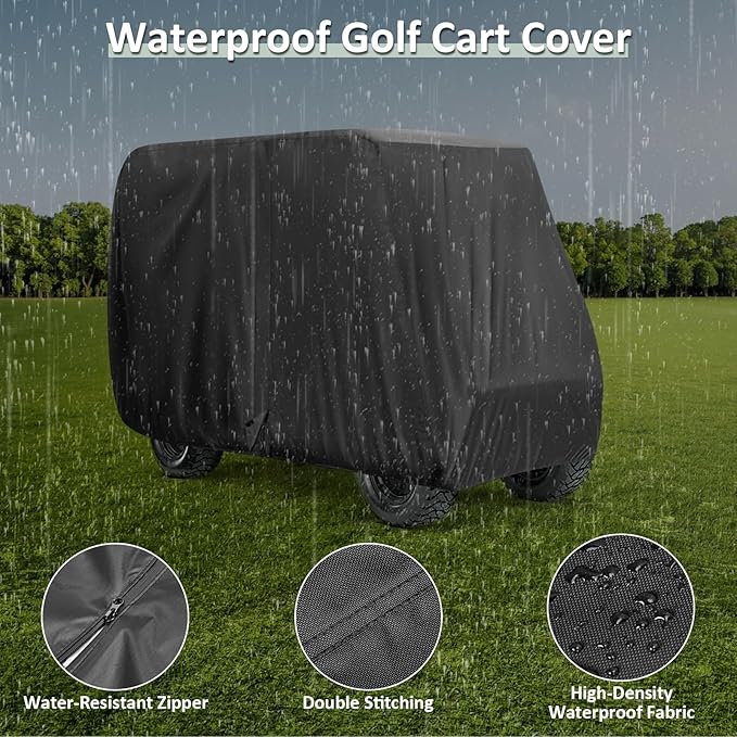 Golf Cart Cover 4/6 Passenger,115/118/120/123/144/150/156 Inch Waterproof Universal Golf Cart Cover for Evolution EZGO Club Car,Outdoor Protection Golf Cart Accessories