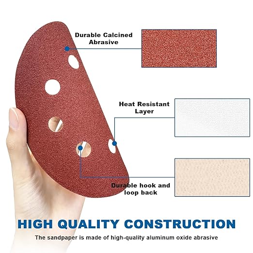 5 Inch 8 Hole Sanding Discs, Round Aluminum Oxide Sand Paper Discs - Image 4