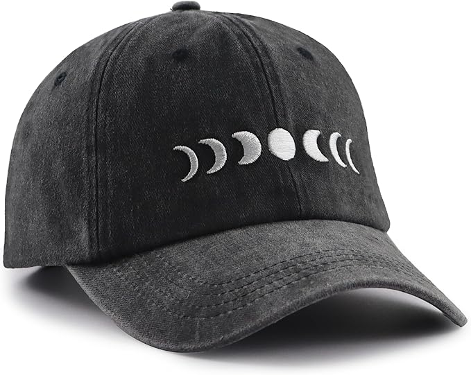Moon Hats for Women Men, Adjustable Cotton Embroidered Moon Accessories Baseball Cap
