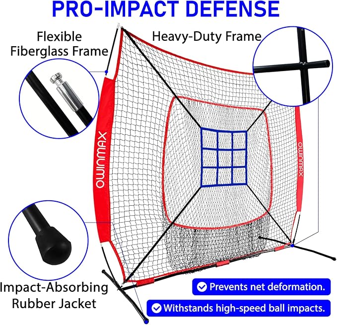7x7 ft Baseball Softball Practice Net with The Detachable Bow Frame for Batting, Hitting, Pitching, Portable Baseball Practice Net with Carry Bag, Great for All Levels