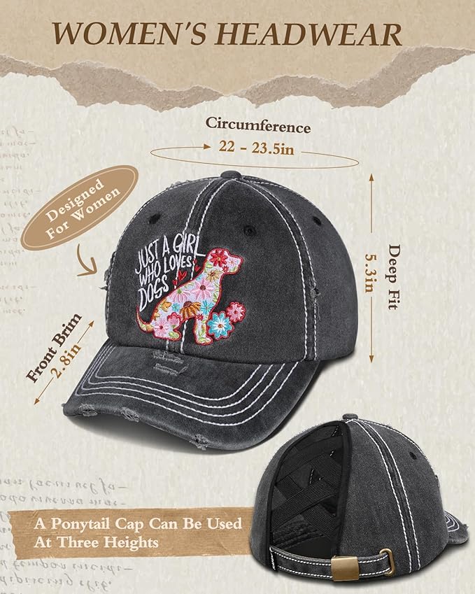 Flafens Women Pony Hats High Ponytail Baseball Caps - Cotton Vintage Washed Distressed Adjustable Criss Cross Trucker Hat