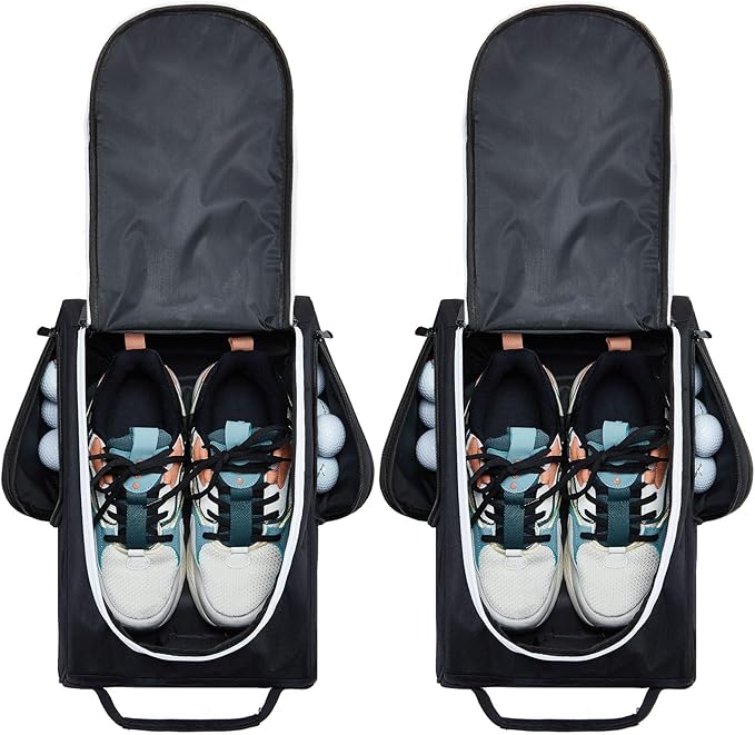 Funtery 2 Pcs Golf Shoe Bag for Travel Zippered Sports Shoe Carrier Tote Bags Golf Accessories with Ventilation Outside Pocket for Balls Tees Socks Accessories Men Women