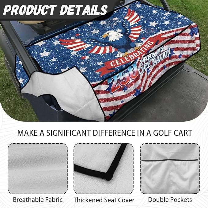 Golf Cart Seat Covers, Universal Golf Cart Seat Towel Blanket with 4 Front Pockets & Nonskid Bottom Fits for Club Car 2 Person Seats Golf Carts