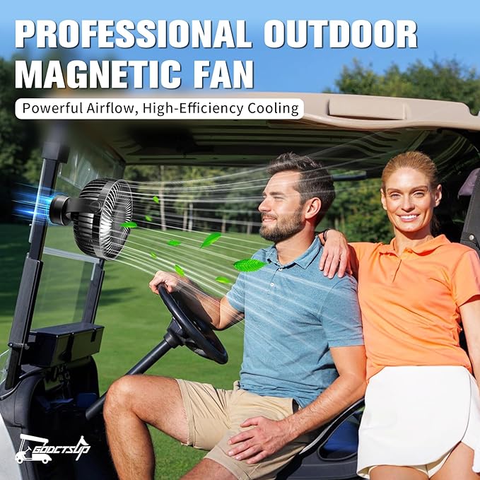 Upgrade Golf Cart Fan Rechargeable with Magnetic Base, Portable 12000mAh Magnetic Fan with 4 Speeds, LED Lantern, Fits Club Car EZGO YAMAHA Golf Cart & Cruise Ship Accessories