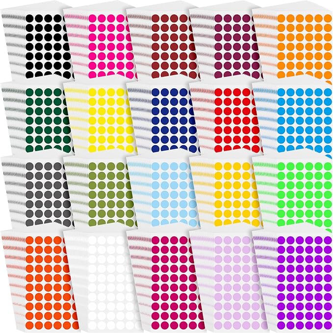 Thenshop 24000 Pcs 1/2 Inch Round Colored Circle Dot Sticker Label 20 Assorted by Thenshop