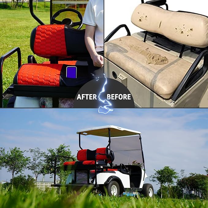 Golf Cart Seat Covers for EZGO TXT Club Car DS Gas or Electric OEM Regular Seat Cushion, No Staple, Golf Cart Vinyl Replacement Seat Cover