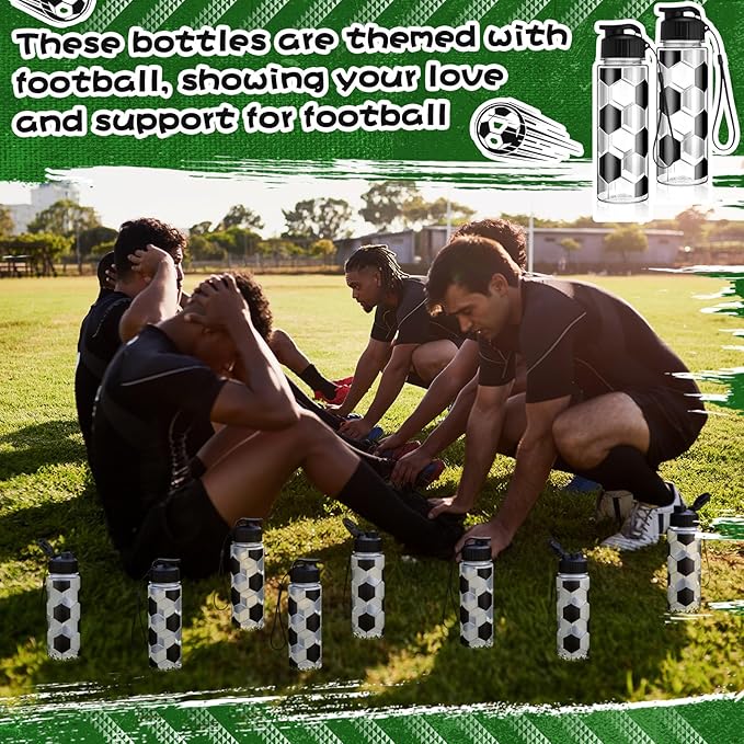 Reallnaive 24 Pcs Sports Water Bottle Cooling Towel Set Include 12 Reusable Sports Squeeze Water Bottle 12 Ice Towel Breathable 40"x12" Cooling Towels for Soccer Team Gift (Soccer)