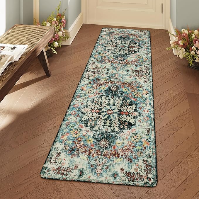 Lahome Bohemian Floral 2'8" x 8' Washable Hallway Runner Rug, Non Slip Kitchen by Lahome