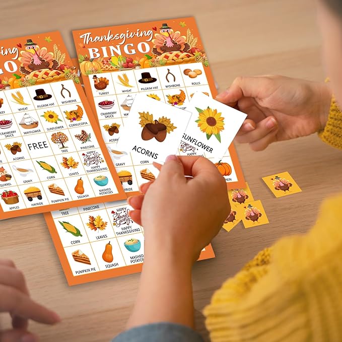 Thanksgiving Bingo Game Cards, Autumn Party Games, 24 Players Thanksgiving - Image 4