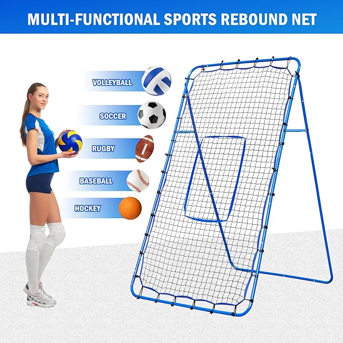 Volleyball Baseball Rebounder Net, Softball Rebounder Pitchback Net Quick Adjustments, Quick Adjustments Lacrosse Bounce Back Practice Equipment, Ideal for Outdoor Indoor and Backyard Training