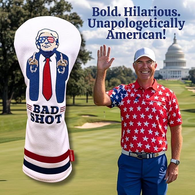 The Original USA Funny Golf Head Covers Trump Bad Shot Driver Fairway Wood Putter Headcover with Madson Golf Cart Magnet for securing Golf Head Cover, Donald Trump Merchandise, Dad Gifts for Birthday