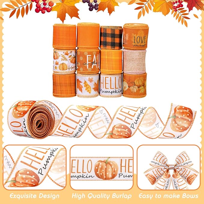 12 Rolls Fall Wired Edge Ribbon - Image 5