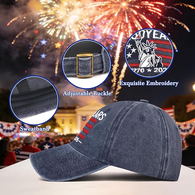 2 Pack USA 250th Anniversary Washed-Cotton Baseball Cap Patriotic Hat American 250 Year Merchandise for Men Women