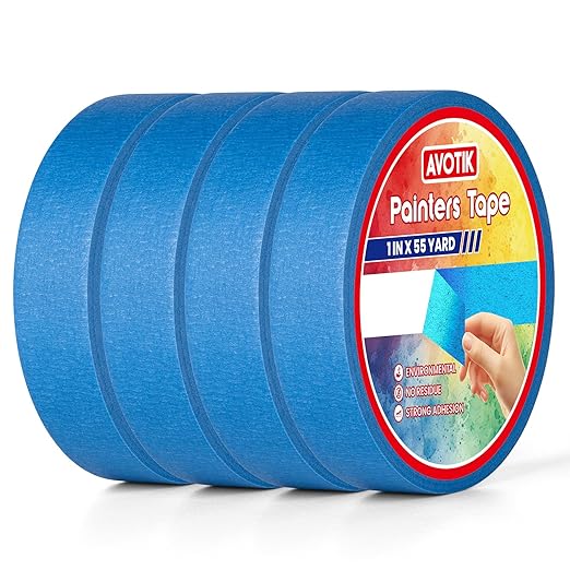 Blue Painters Tape 4 Rolls: Masking Tape 1 Inch Wide x 55 Yards by Avotik