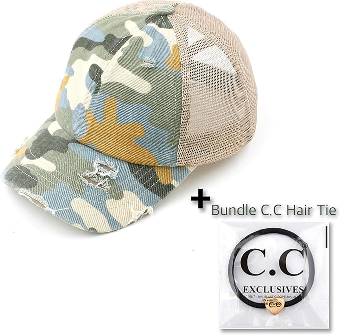 C.C Ponycap Messy High Bun Ponytail Adjustable Glitter Mesh Trucker Baseball Cap