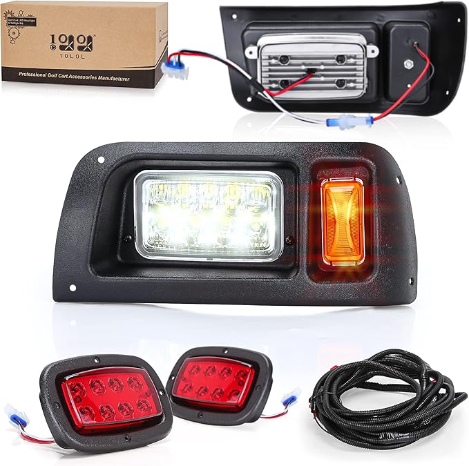 10L0L Club Car DS Headlight Kit - 12V Headlight and Tail Light Kit With Upgrade Harness with Turn Signal Brake Light and Horn Wire