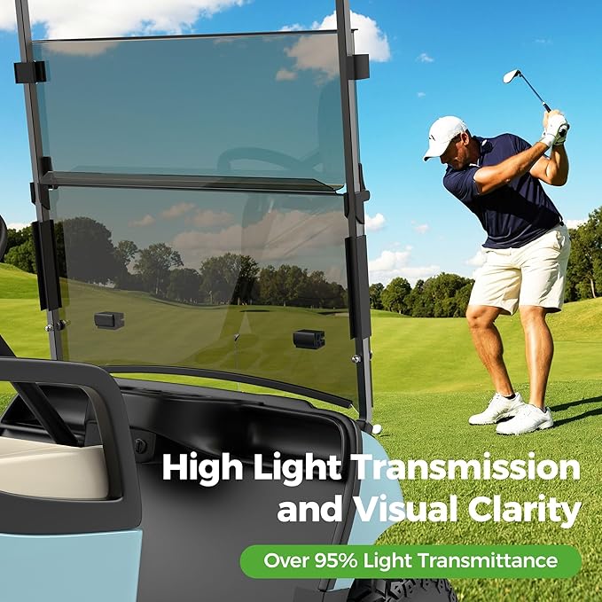 10L0L Golf Cart Windshield for Yamaha Drive 2 2017-Up, Clear/Tinted Folding Windshield with All Heavy Duty Clips, PC Material, Anti-UV & Impact Resistant - Easy Install (Fits Gas/Electric Models)