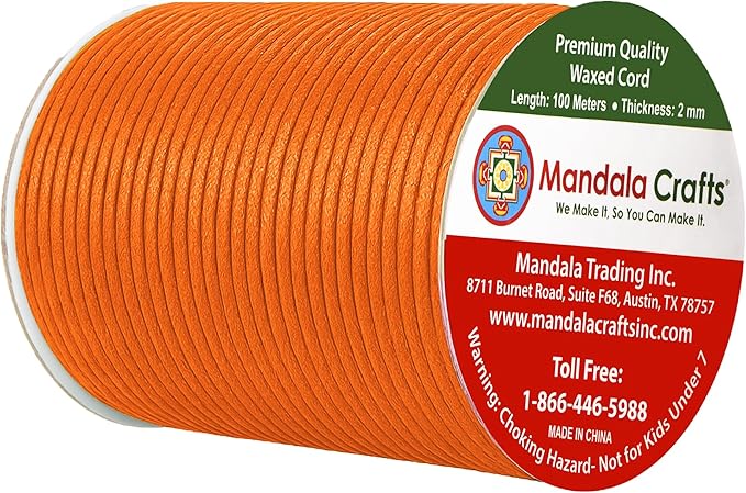 Mandala Crafts 2mm 109 Yards Orange Cotton Waxed Cord - Image 2